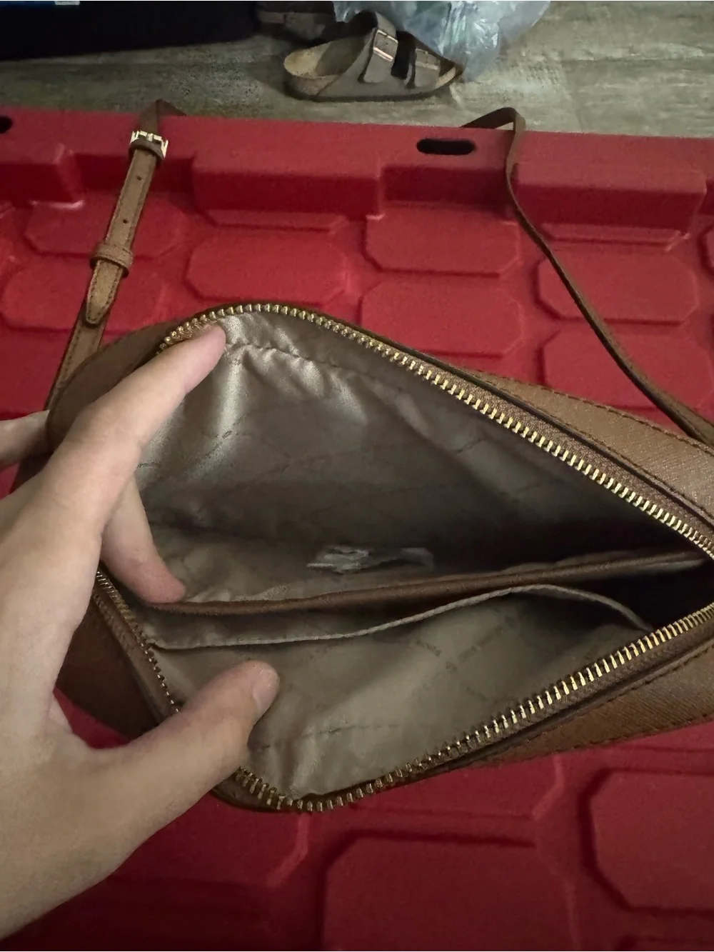 Michael Kors Brown Saffiano Leather Crossbody with Gold Chain Accent